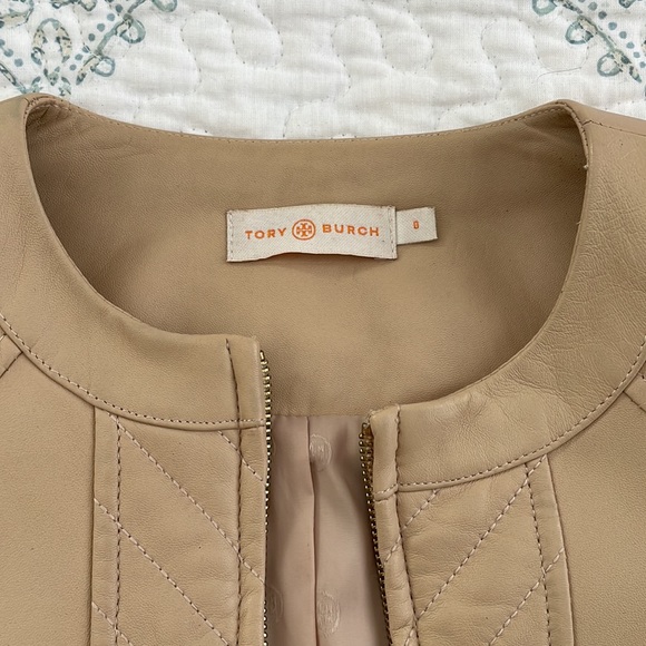 Tory Burch soft LAMB leather tan jacket w quilting - Picture 2 of 8